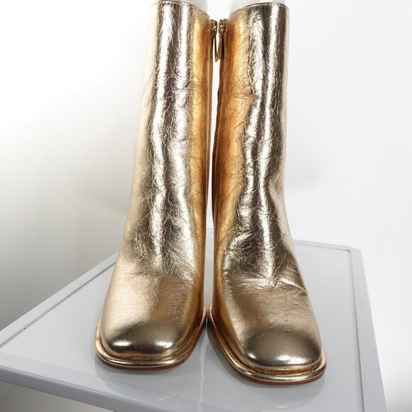 New Michael by Michael Kors Kelsea Leather Pale Gold Zip Boot Shoe Women’s Sz 7 - Picture 5 of 10